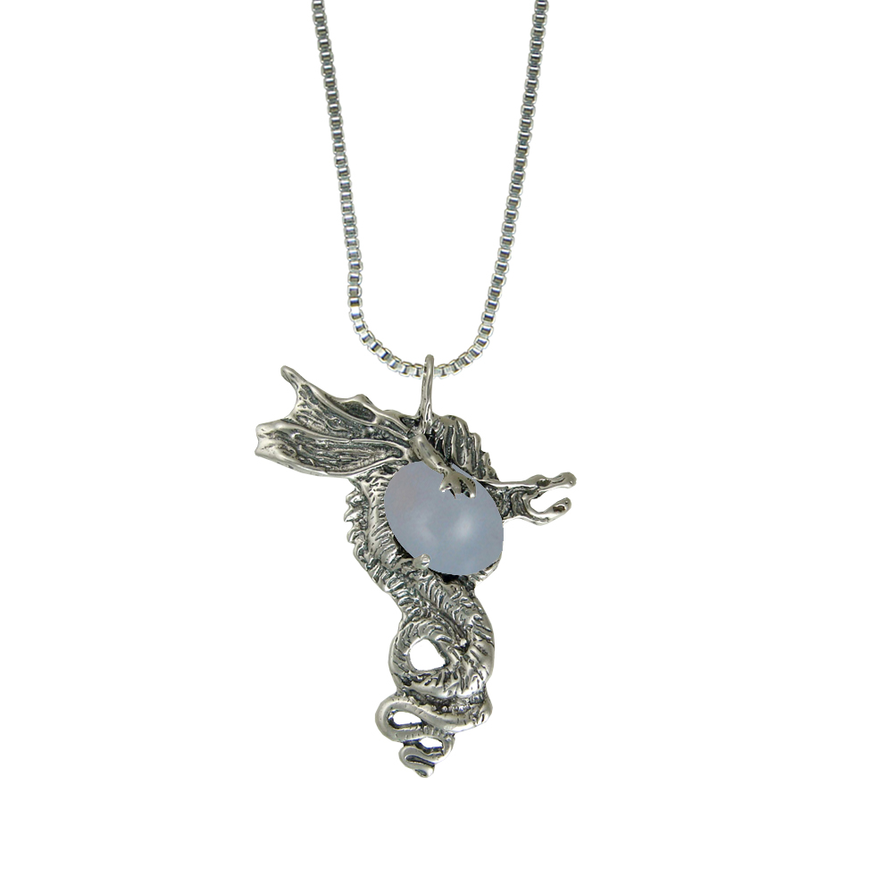 Sterling Silver Warrior Dragon Pendant With Chalcedony